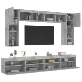 Wall TV cabinets with LED lights 8 pieces concrete gray by , TV Furniture - Ref: Foro24-3216767, Price: 359,99 €, Discount: %