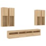 Wall TV cabinets with LED lights 7 pieces sonoma oak by , TV Furniture - Ref: Foro24-3216773, Price: 377,39 €, Discount: %