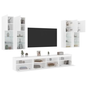 Wall TV cabinets with LED lights 7 pieces white by , TV Furniture - Ref: Foro24-3216771, Price: 441,42 €, Discount: %