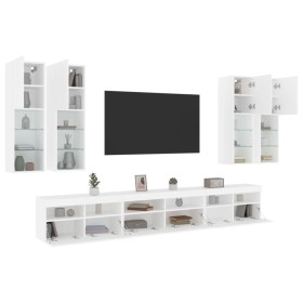 Mueble de pared de TV con luces LED 7 piezas blanco de , Muebles TV - Ref: Foro24-3216778, Precio: 457,59 €, Descuento: %