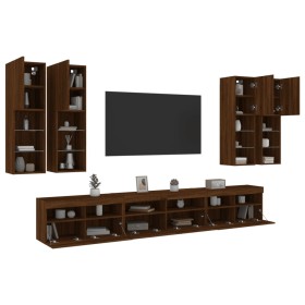 Wall TV cabinets with LED lights 7 pieces oak brown by , TV Furniture - Ref: Foro24-3216784, Price: 399,45 €, Discount: %