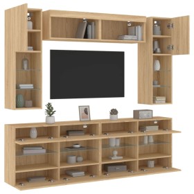 Muebles de TV de pared con luces LED 6 piezas roble sonoma de , Muebles TV - Ref: Foro24-3216799, Precio: 336,99 €, Descuento: %