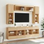 Wall TV cabinets with LED lights 6 pieces sonoma oak by , TV Furniture - Ref: Foro24-3216799, Price: 339,99 €, Discount: %