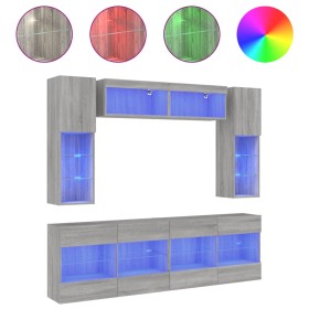 Wall TV cabinets with LED lights 6 pieces sonoma gray by , TV Furniture - Ref: Foro24-3216802, Price: 344,58 €, Discount: %