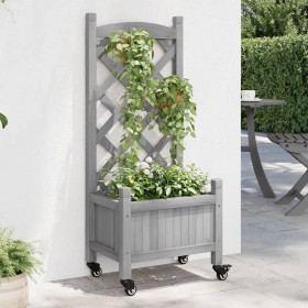 Planter with trellis and wheels solid gray fir wood by , Pots and planters - Ref: Foro24-3207645, Price: 47,83 €, Discount: %