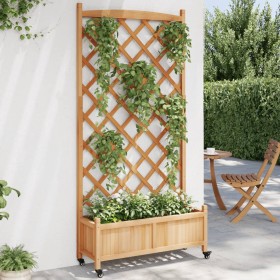 Planter with trellis and wheels solid brown fir wood by , Pots and planters - Ref: Foro24-3207653, Price: 112,65 €, Discount: %