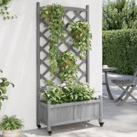 Planter with trellis and wheels solid gray fir wood by , Pots and planters - Ref: Foro24-3207651, Price: 78,64 €, Discount: %