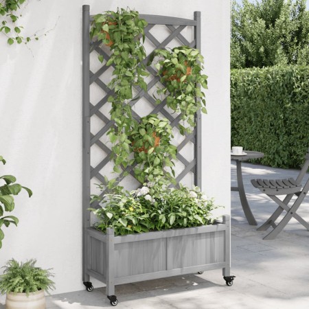 Planter with trellis and wheels solid gray fir wood by , Pots and planters - Ref: Foro24-3207651, Price: 79,16 €, Discount: %