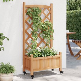 Planter with trellis and wheels solid brown fir wood by , Pots and planters - Ref: Foro24-3207647, Price: 66,33 €, Discount: %