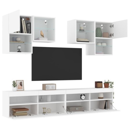 Mueble de pared de TV con luces LED 6 piezas blanco de , Muebles TV - Ref: Foro24-3216750, Precio: 258,99 €, Descuento: %