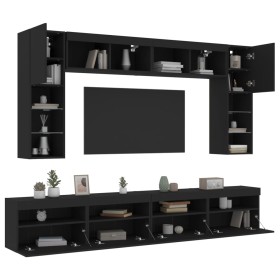 TV wall cabinet with LED lights 8 pieces black by , TV Furniture - Ref: Foro24-3216765, Price: 359,99 €, Discount: %