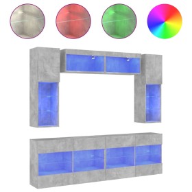 Wall TV cabinets with LED lights 6 pieces concrete gray by , TV Furniture - Ref: Foro24-3216800, Price: 388,99 €, Discount: %