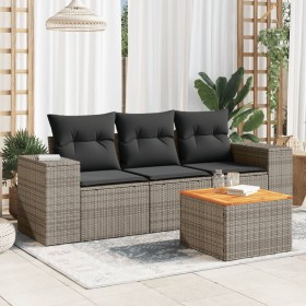 Set de sofás de jardín 4 pzas y cojines ratán sintético gris de , Conjuntos de jardín - Ref: Foro24-3225318, Precio: 282,99 €...