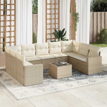 Gartensofa-Set mit beigen Kissen, 10-teilig, synthetisches Rattan von , Gartensets - Ref: Foro24-3219398, Preis: 747,31 €, Ra...