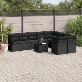 Set de sofás de jardín 10 pzas cojines ratán sintético negro de , Conjuntos de jardín - Ref: Foro24-3218175, Precio: 593,75 €...