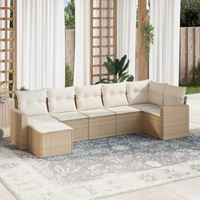 7-teiliges Gartensofa-Set und beigefarbene synthetische Rattankissen von , Gartensets - Ref: Foro24-3219268, Preis: 524,98 €,...