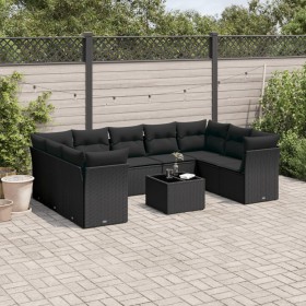 Set de sofás de jardín 10 pzas cojines ratán sintético negro de , Conjuntos de jardín - Ref: Foro24-3218135, Precio: 587,31 €...