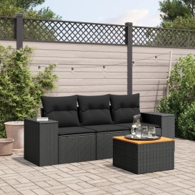 4-teilige Gartensofagarnitur mit schwarzen synthetischen Rattankissen von , Gartensets - Ref: Foro24-3225313, Preis: 292,92 €...