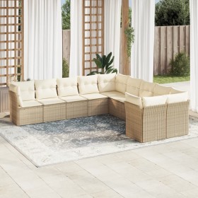 Gartensofa-Set mit beigen Kissen, 10-teilig, synthetisches Rattan von , Gartensets - Ref: Foro24-3218238, Preis: 749,99 €, Ra...