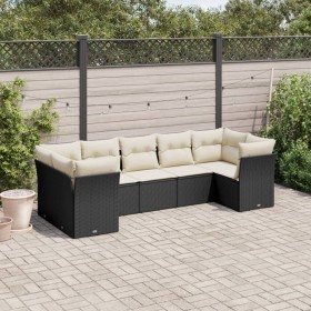 7-teiliges Garten-Essset und schwarze Kissen aus synthetischem Rattan von , Gartensets - Ref: Foro24-3218116, Preis: 476,64 €...