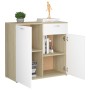 Aparador madera contrachapada blanco y roble Sonoma 80x36x75 cm de , Aparadores - Ref: Foro24-801837, Precio: 108,99 €, Descu...