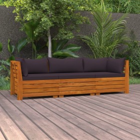 3-seater garden sofa with solid acacia wood cushions by , Garden sets - Ref: Foro24-3087313, Price: 403,21 €, Discount: %