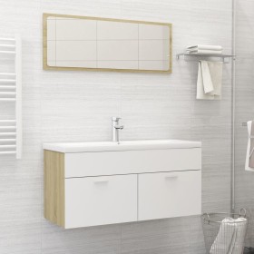 White engineered wood and Sonoma oak bathroom furniture set by , Bathroom furniture - Ref: Foro24-3070897, Price: 305,43 €, D...