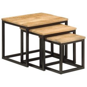 Stackable coffee tables 3 pieces solid mango wood and iron by , Side tables - Ref: Foro24-358569, Price: 88,71 €, Discount: %