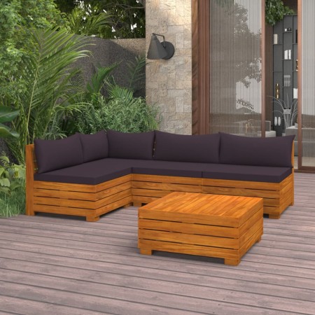 Muebles de jardín 5 piezas con cojines madera maciza de acacia de , Conjuntos de jardín - Ref: Foro24-3087328, Precio: 616,04...