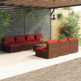 Set of 8-piece garden sofas and brown synthetic rattan cushions by , Garden sets - Ref: Foro24-3101467, Price: 767,99 €, Disc...