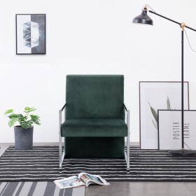 Dark green velvet armchair with chrome legs by , Armchairs - Ref: Foro24-282358, Price: 114,99 €, Discount: %