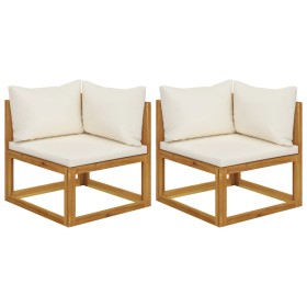 Corner modular sofas with 2 acacia wood cushions by , Modular outdoor sofas - Ref: Foro24-318552, Price: 200,99 €, Discount: %