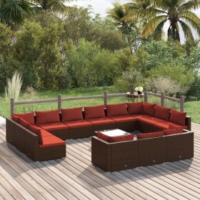 Set de muebles de jardín 14 pzas y cojines ratán PE marrón de , Conjuntos de jardín - Ref: Foro24-3102115, Precio: 1,00 €, De...