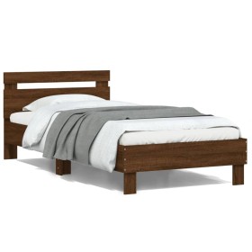 Bed frame headboard LED lights brown oak 100x200 cm by , Beds and slatted bases - Ref: Foro24-838714, Price: 117,44 €, Discou...