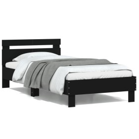 Bed frame with headboard and LED lights black 100x200 cm by , Beds and slatted bases - Ref: Foro24-838709, Price: 117,59 €, D...