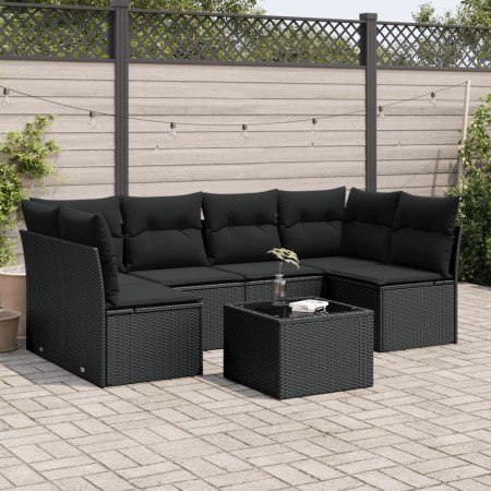 7-teiliges Garten-Essset und schwarze Kissen aus synthetischem Rattan von , Gartensets - Ref: Foro24-3217395, Preis: 407,25 €...