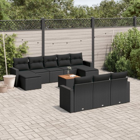 Set mit 11 Stück Gartensofas und Kissen synthetisches Rattan schwarz von , Modulare Sofas für den Außenbereich - Ref: Foro24-...