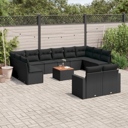 Set aus Gartensofas und Kissen 13 Stück synthetisches Rattan schwarz von , Modulare Sofas für den Außenbereich - Ref: Foro24-...