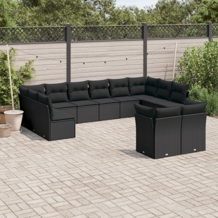 Garden sofa set 12 pieces with black synthetic rattan cushions by , Garden sets - Ref: Foro24-3218425, Price: 688,79 €, Disco...