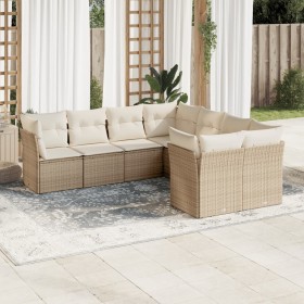 Garden sofa set with beige cushions, 8 pieces, PE rattan. by , Garden sets - Ref: Foro24-3218588, Price: 620,31 €, Discount: %