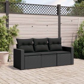 Gartensofa-Set mit Kissen, 3-teilig, schwarzes synthetisches Rattan von , Gartensets - Ref: Foro24-3218645, Preis: 197,51 €, ...