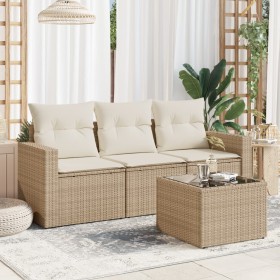 Gartensofa-Set mit Kissen, 4-teilig, beiges synthetisches Rattan von , Gartensets - Ref: Foro24-3218658, Preis: 314,99 €, Rab...