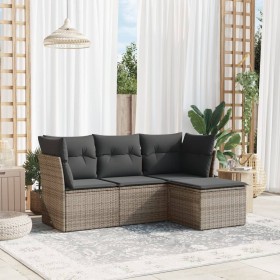 Garden sofa set 4 pieces with gray synthetic rattan cushions by , Garden sets - Ref: Foro24-3217540, Price: 241,88 €, Discoun...