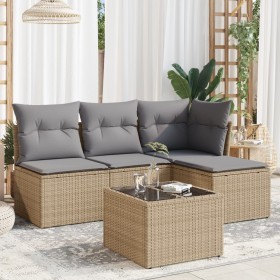 Garden sofa set with cushions 5 pieces beige synthetic rattan by , Garden sets - Ref: Foro24-3217509, Price: 309,00 €, Discou...