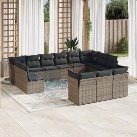 Set of garden sofas with 13 pieces of gray synthetic rattan cushions by , Garden sets - Ref: Foro24-3218450, Price: 851,95 €,...