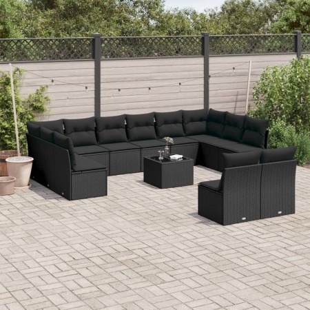 Set aus Gartensofas und Kissen 13 Stück synthetisches Rattan schwarz von , Gartensets - Ref: Foro24-3218375, Preis: 738,58 €,...