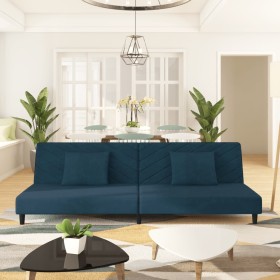 Two-seater sofa bed with two blue velvet pillows. by , Sofas - Ref: Foro24-375909, Price: 220,99 €, Discount: %