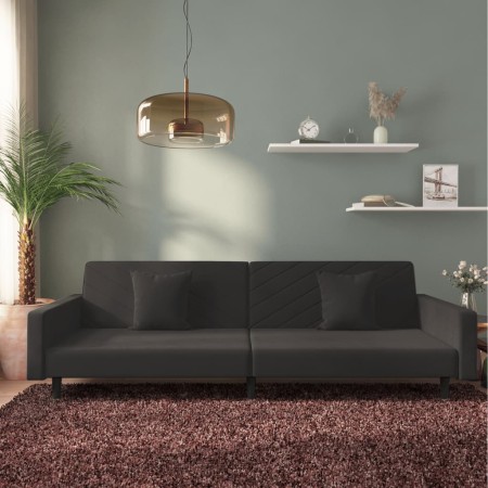 Sofá cama de 2 plazas con dos almohadas terciopelo negro de , Sofás - Ref: Foro24-375923, Precio: 246,42 €, Descuento: %