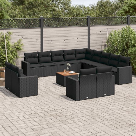 Set sofás de jardín 14 pzas con cojines ratán sintético negro de , Sofás modulares de exterior - Ref: Foro24-3224396, Precio:...