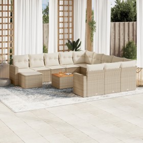 Gartensofa-Set mit Kissen, 13-teilig, beiges synthetisches Rattan von , Modulare Sofas für den Außenbereich - Ref: Foro24-322...